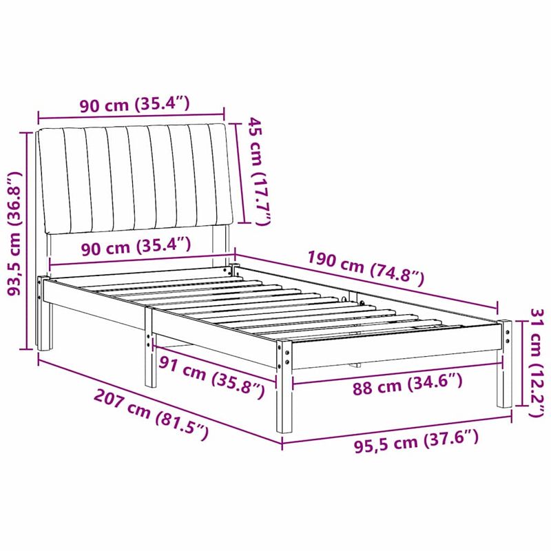 Casa si Gradina - Mobilier - Paturi si accesorii - Paturi - Cadru de pat cu headboard Maro 90 x 190 cm Lemn de pin masiv - Infinity.ro
