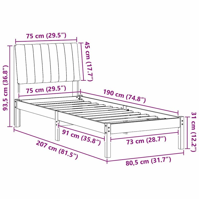 Casa si Gradina - Mobilier - Paturi si accesorii - Paturi - Cadru de pat cu headboard Alb 75 x 190 cm Lemn de pin masiv - Infinity.ro