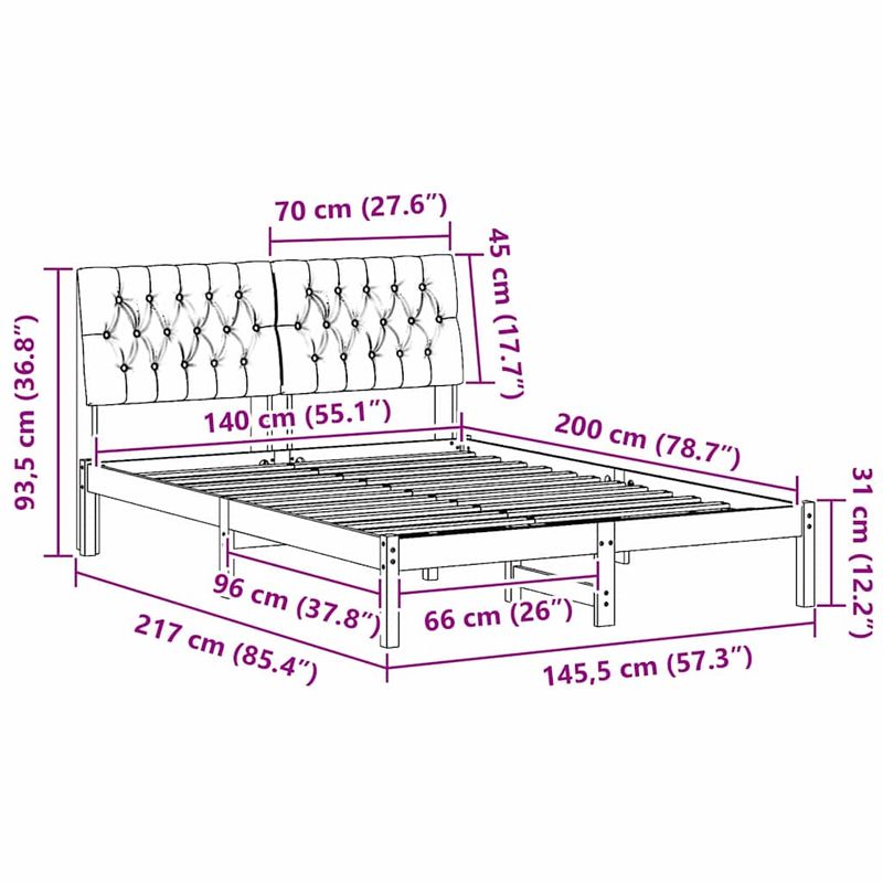 Casa si Gradina - Mobilier - Paturi si accesorii - Paturi - Cadru de pat cu headboard Negru 140 x 200 cm Lemn de pin masiv - Infinity.ro