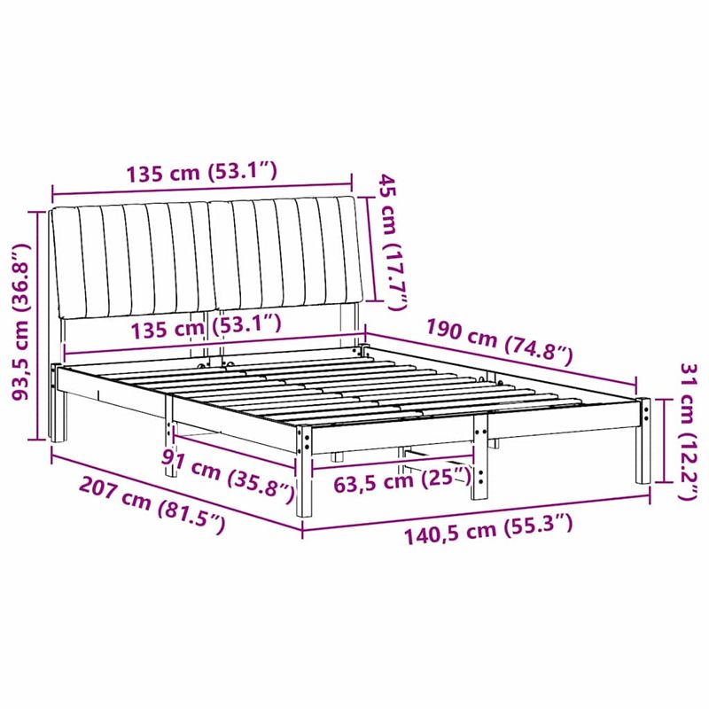 Casa si Gradina - Mobilier - Paturi si accesorii - Paturi - Cadru de pat cu headboard Maro 135 x 190 cm Lemn de pin masiv - Infinity.ro