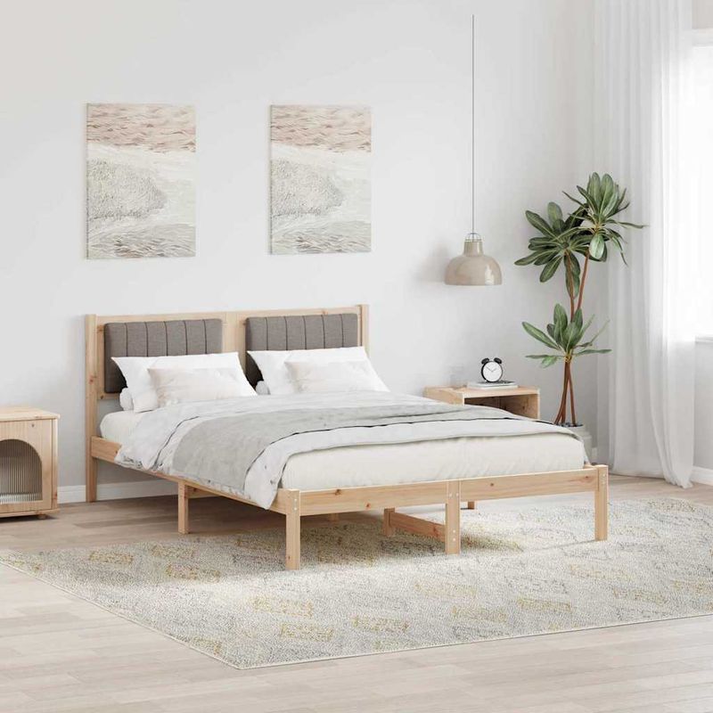 Casa si Gradina - Mobilier - Paturi si accesorii - Paturi - Cadru de pat cu tablie tapitata Gri taupe 135 x 190 cm - Infinity.ro