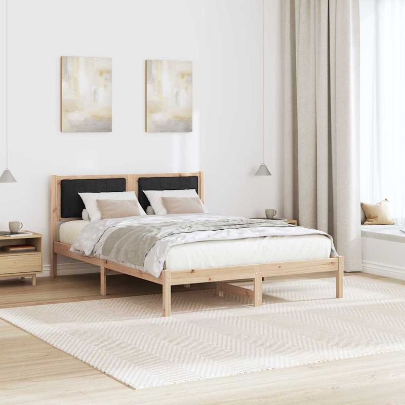 Casa si Gradina - Mobilier - Paturi si accesorii - Paturi - Cadru de pat cu tablie tapitata cu headboard Negru 135 x 190 cm - Infinity.ro