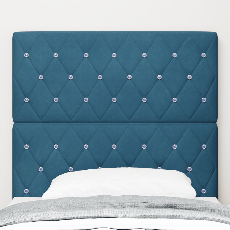 Casa si Gradina - Mobilier - Paturi si accesorii - Accesorii paturi - Tablie de pat tapitata albastra inchisa cu buton de cristal 90 cm din catifea - Infinity.ro