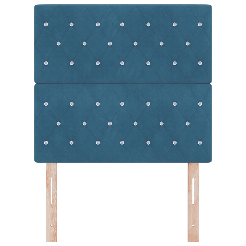 Casa si Gradina - Mobilier - Paturi si accesorii - Accesorii paturi - Tablie de pat tapitata albastra inchisa cu buton de cristal 90 cm din catifea - Infinity.ro