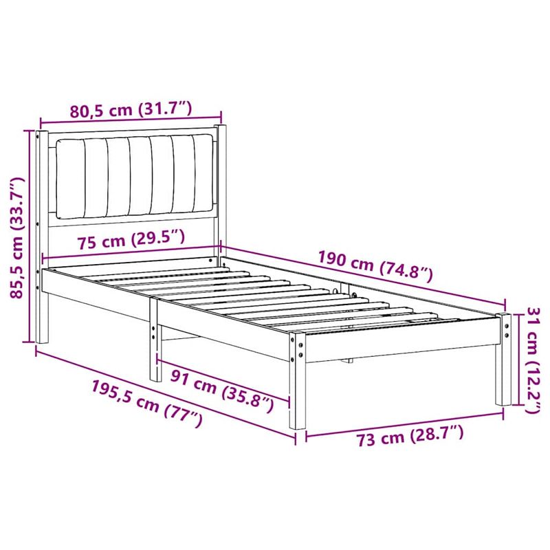Casa si Gradina - Mobilier - Paturi si accesorii - Paturi - Cadru de pat cu tablie tapitata cu headboard Negru 75 x 190 cm - Infinity.ro