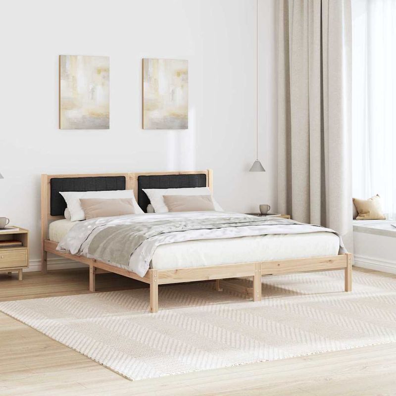 Casa si Gradina - Mobilier - Paturi si accesorii - Paturi - Cadru de pat cu tablie tapitata cu headboard Negru 150 x 200 cm - Infinity.ro
