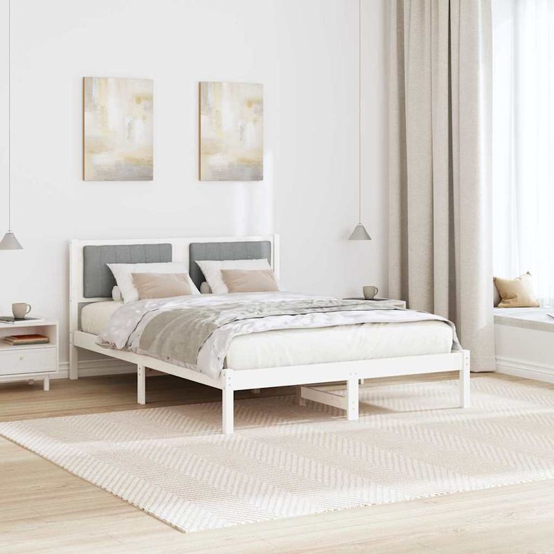 Casa si Gradina - Mobilier - Paturi si accesorii - Paturi - Cadru de pat cu tablie tapitata Gri deschis 140 x 190 cm - Infinity.ro