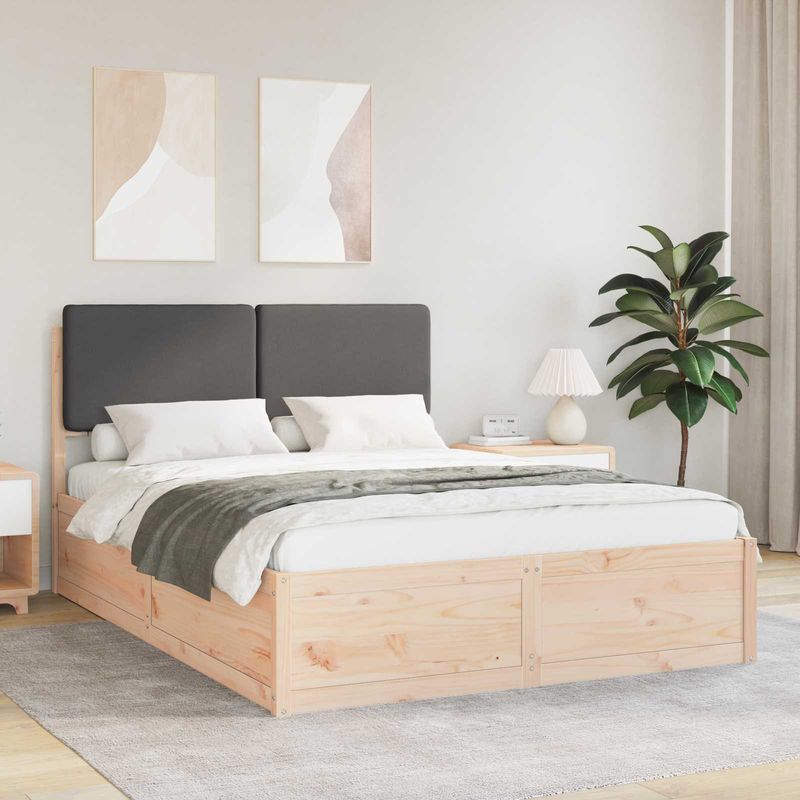 Casa si Gradina - Mobilier - Paturi si accesorii - Paturi - Cadru de pat cu tablie tapitata Gri inchis 135 x 190 cm - Infinity.ro