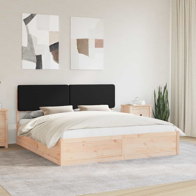 Casa si Gradina - Mobilier - Paturi si accesorii - Paturi - Cadru de pat cu tablie tapitata cu headboard Negru 200 x 200 cm - Infinity.ro