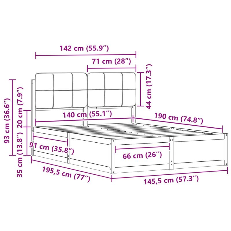 Casa si Gradina - Mobilier - Paturi si accesorii - Paturi - Cadru de pat cu tablie tapitata Gri deschis 140 x 190 cm - Infinity.ro