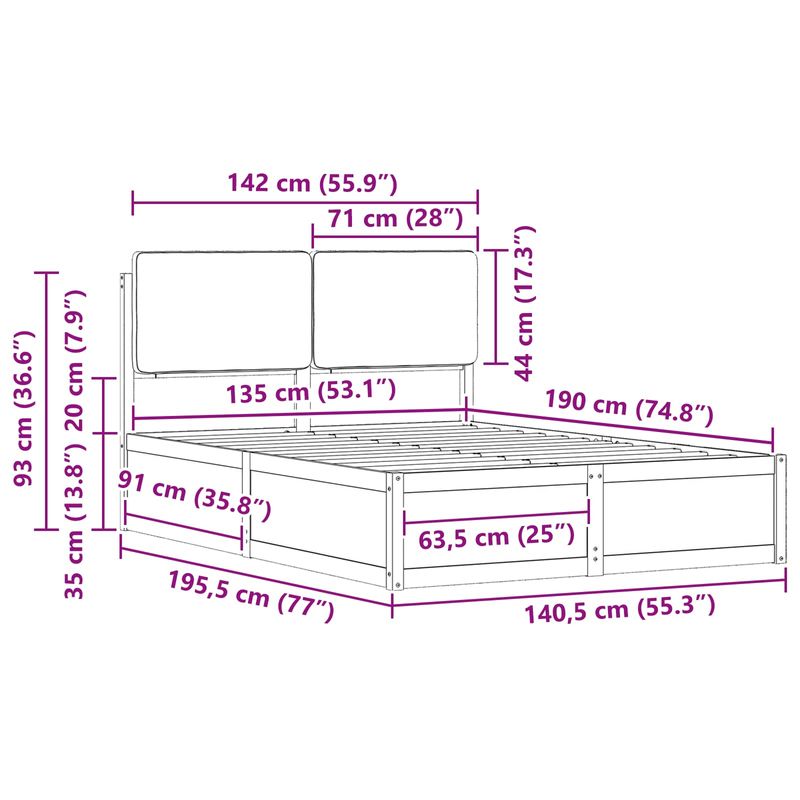 Casa si Gradina - Mobilier - Paturi si accesorii - Paturi - Cadru de pat cu tablie tapitata Gri inchis 135 x 190 cm - Infinity.ro