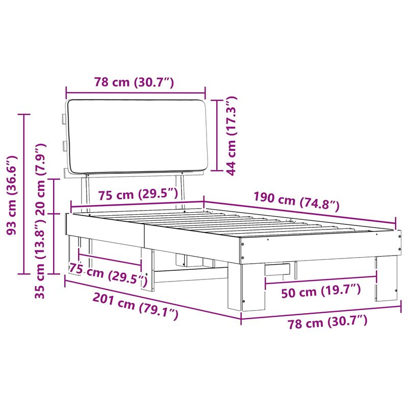 Casa si Gradina - Mobilier - Paturi si accesorii - Paturi - Cadru de pat cu tablie tapitata Gri deschis 75 x 190 cm - Infinity.ro