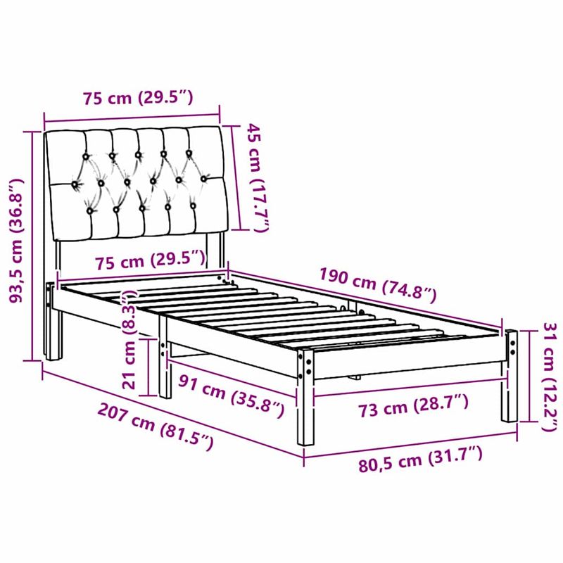 Casa si Gradina - Mobilier - Paturi si accesorii - Paturi - Cadru de pat cu tablie tapitata cu headboard Maro 75 x 190 cm - Infinity.ro