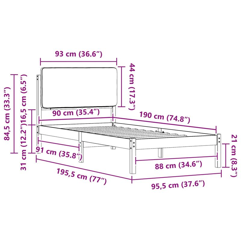 Casa si Gradina - Mobilier - Paturi si accesorii - Paturi - Cadru de pat cu tablie tapitata cu headboard Negru 90 x 190 cm - Infinity.ro