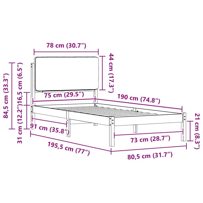 Casa si Gradina - Mobilier - Paturi si accesorii - Paturi - Cadru de pat cu tablie tapitata Gri deschis 75 x 190 cm - Infinity.ro