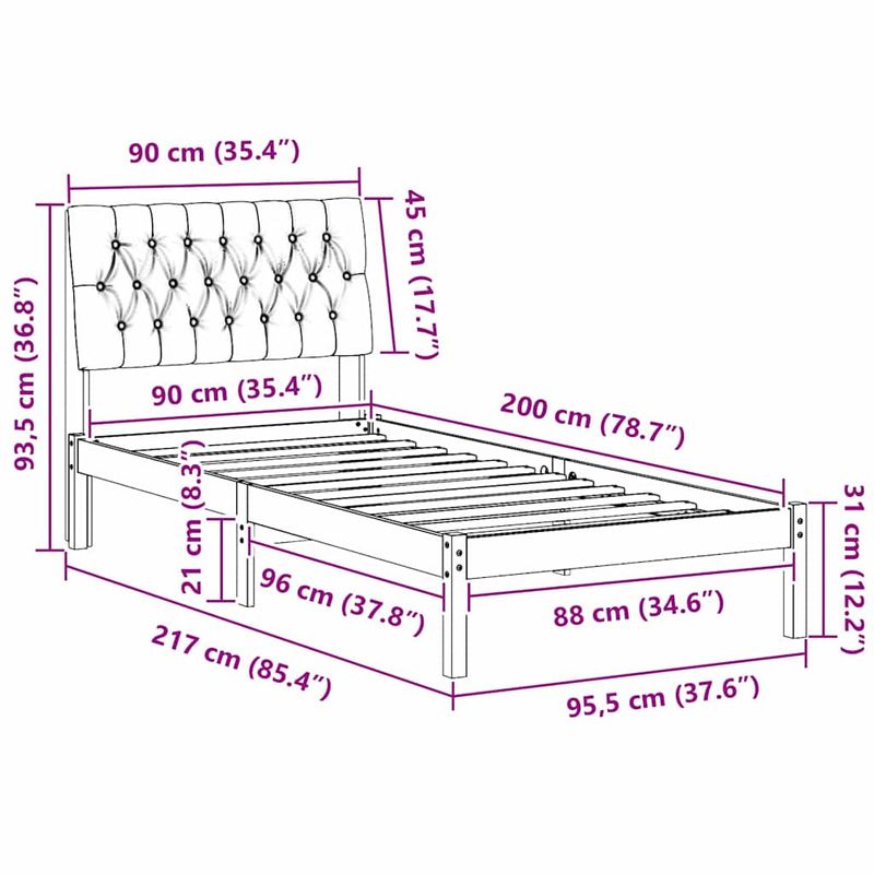 Casa si Gradina - Mobilier - Paturi si accesorii - Paturi - Cadru de pat cu tablie tapitata cu headboard Maro 90 x 200 cm - Infinity.ro