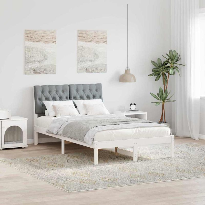 Casa si Gradina - Mobilier - Paturi si accesorii - Paturi - Cadru de pat cu tablie tapitata cu headboard Alb 120 x 190 cm - Infinity.ro