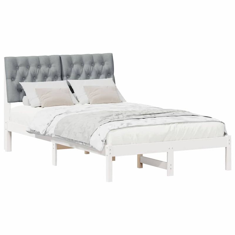 Casa si Gradina - Mobilier - Paturi si accesorii - Paturi - Cadru de pat cu tablie tapitata cu headboard Alb 120 x 190 cm - Infinity.ro