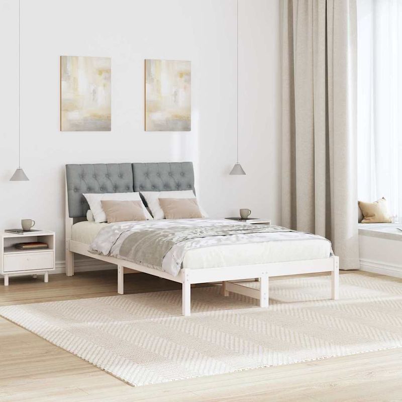 Casa si Gradina - Mobilier - Paturi si accesorii - Paturi - Cadru de pat cu tablie tapitata cu headboard Alb 120 x 190 cm - Infinity.ro