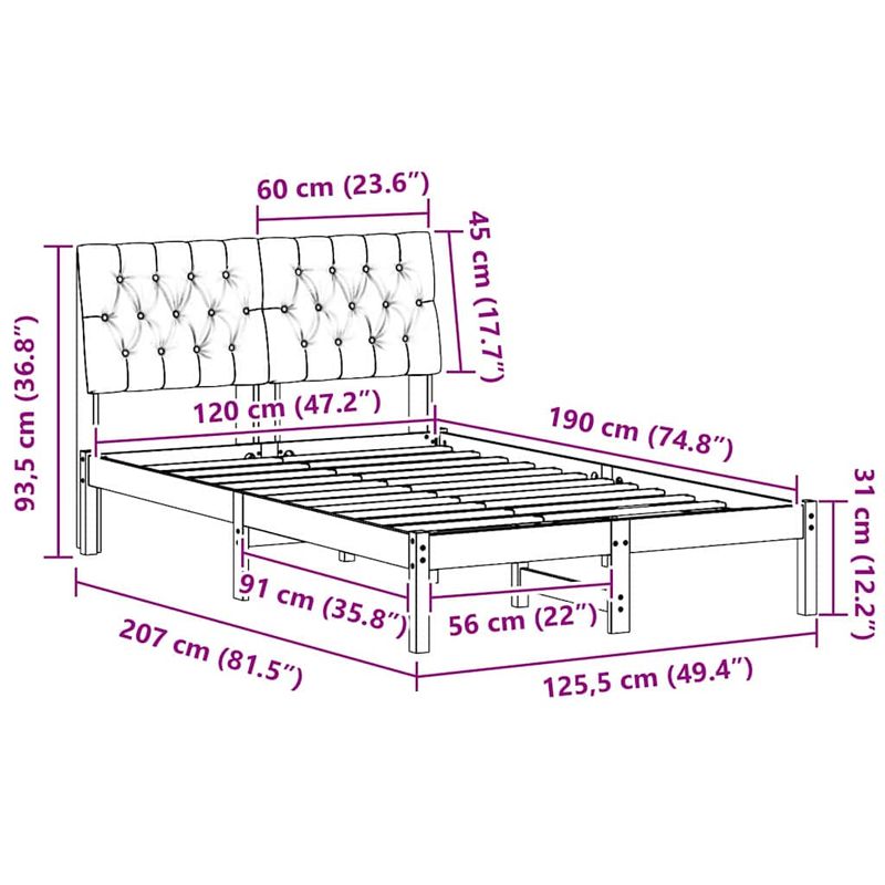 Casa si Gradina - Mobilier - Paturi si accesorii - Paturi - Cadru de pat cu tablie tapitata cu headboard Alb 120 x 190 cm - Infinity.ro