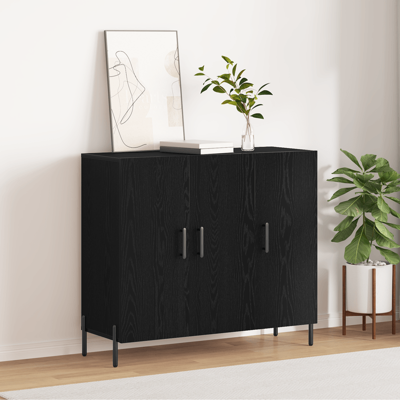 Casa si Gradina - Mobilier - Comode si corpuri - Comode - Bufet Stejar Negru 90x34x80 cm Fabricat din Lemn Prelucrat - Infinity.ro
