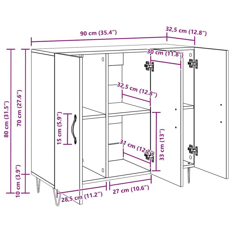 Casa si Gradina - Mobilier - Comode si corpuri - Comode - Bufet Stejar negru 90 x 34 x 80 cm Lemn compozit - Infinity.ro