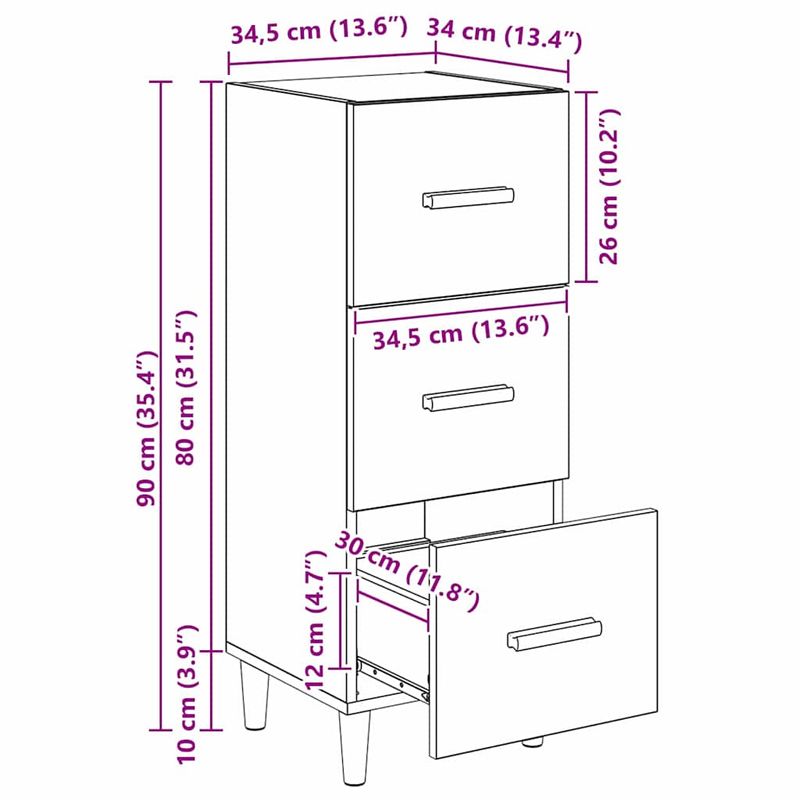 Casa si Gradina - Mobilier - Comode si corpuri - Comode - Bufet stejar artizanal 34.5 x 34 x 90 cm Lemn compozit - Infinity.ro