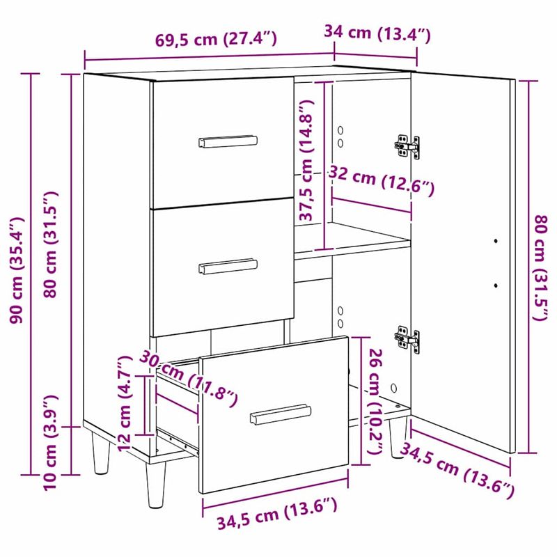 Casa si Gradina - Mobilier - Comode si corpuri - Comode - Bufet stejar artizanal 34 x 69.5 x 90 cm Lemn compozit - Infinity.ro