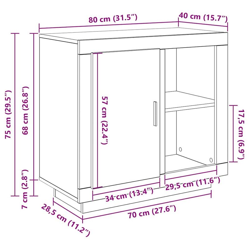 Casa si Gradina - Mobilier - Comode si corpuri - Comode - Bufet Stejar negru 40 x 80 x 75 cm Lemn compozit - Infinity.ro
