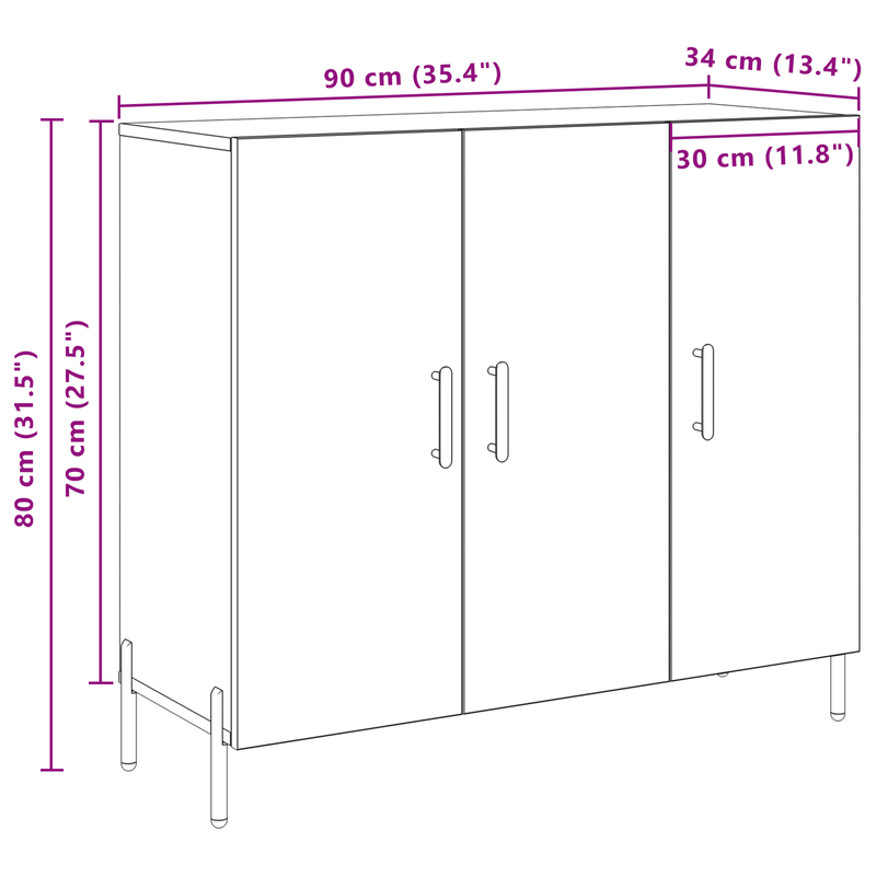 Casa si Gradina - Mobilier - Comode si corpuri - Comode - Bufet Stejar Negru 90x34x80 cm Fabricat din Lemn Prelucrat - Infinity.ro