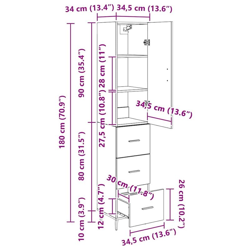 Casa si Gradina - Mobilier - Comode si corpuri - Corpuri bucatarie - Bufet Stejar Artizanal 34,5 x 34 x 180 cm Lemn compozit - Infinity.ro