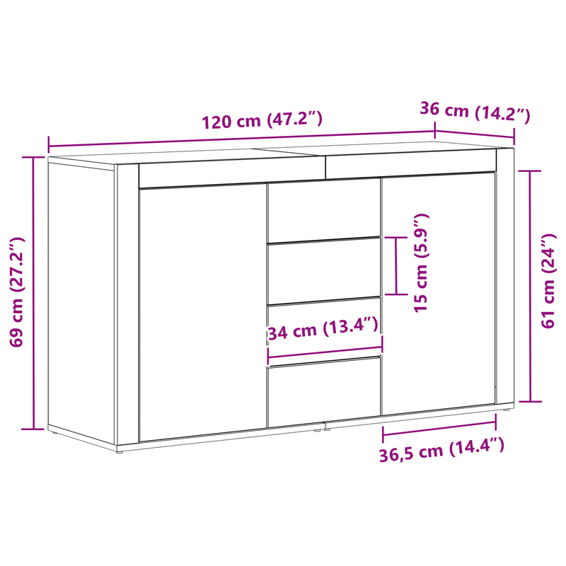 Casa si Gradina - Mobilier - Comode si corpuri - Comode - Bufet Stejar Artizanal Lemn Prelucrat 120 x 36 x 69 cm - Infinity.ro