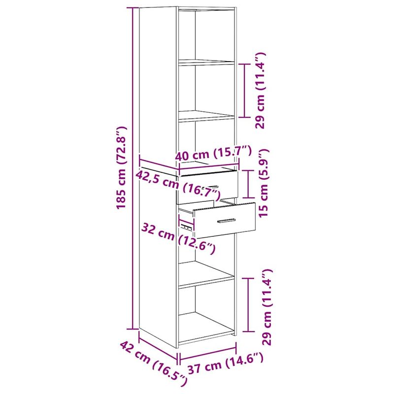 Casa si Gradina - Mobilier - Comode si corpuri - Comode - Bufet Stejar Artizanal 40 x 42,5 x 185 cm Lemn compozit - Infinity.ro