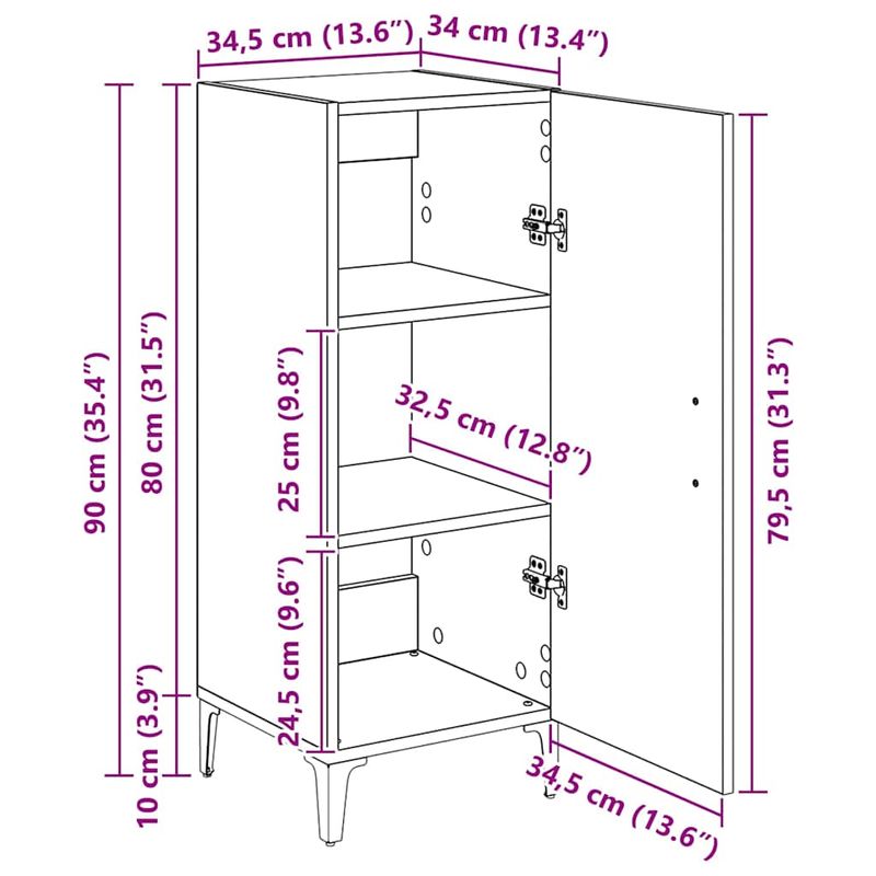 Casa si Gradina - Mobilier - Comode si corpuri - Comode - Bufet stejar artizanal 34.5 x 34 x 90 cm Lemn compozit - Infinity.ro