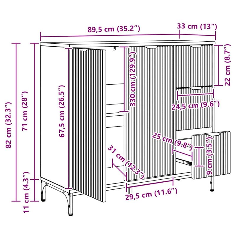 Casa si Gradina - Mobilier - Comode si corpuri - Comode - Bufet stejar artizanal 89.5 x 33 x 82 cm Lemn compozit - Infinity.ro