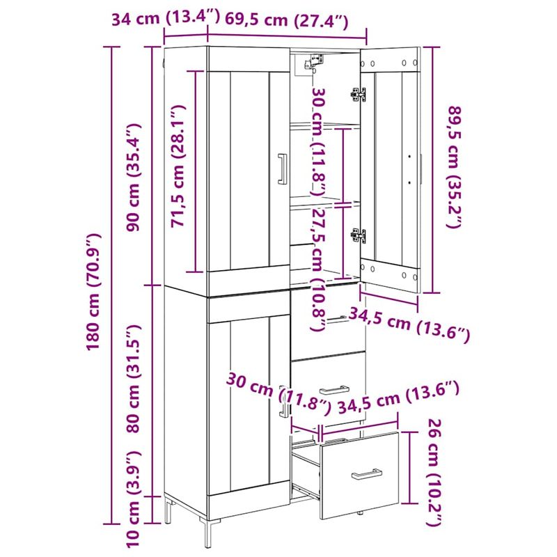 Casa si Gradina - Mobilier - Comode si corpuri - Comode - Bufet Stejar Artizanal 69,5 x 34 x 180 cm Lemn compozit - Infinity.ro