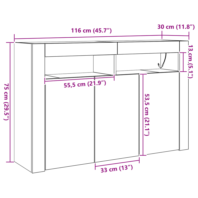 Casa si Gradina - Mobilier - Comode si corpuri - Comode - bufet Stejar Artisan Lemn Ingineresc 116 x 30 x 75 cm Bufet - Infinity.ro
