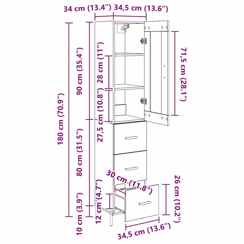 Casa si Gradina - Mobilier - Comode si corpuri - Corpuri bucatarie - Bufet Stejar Artizanal 34,5 x 34 x 180 cm Lemn compozit - Infinity.ro