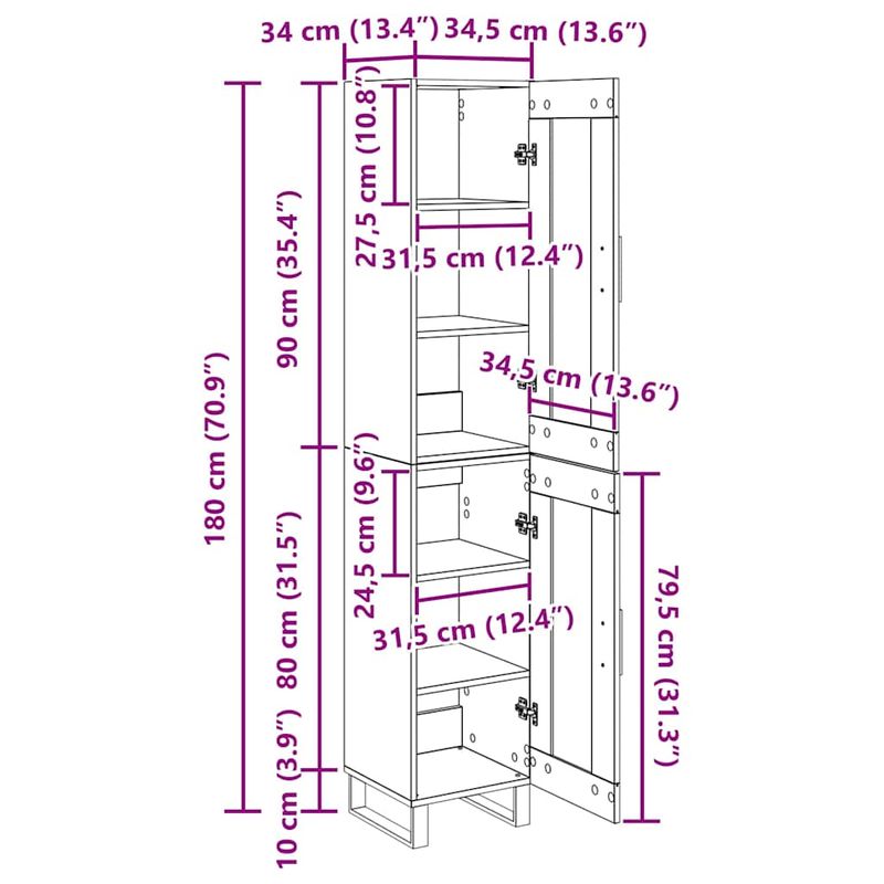 Casa si Gradina - Mobilier - Comode si corpuri - Corpuri bucatarie - Bufet Stejar Negru 69,5 x 34 x 180 cm Lemn compozit - Infinity.ro