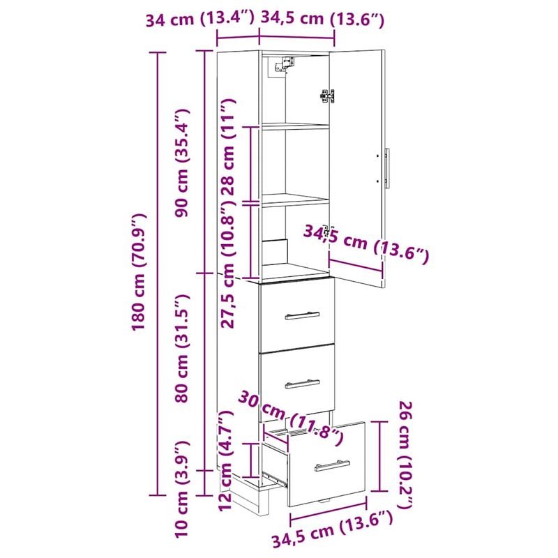 Casa si Gradina - Mobilier - Comode si corpuri - Corpuri bucatarie - Bufet Stejar Artizanal 34,5 x 34 x 180 cm Lemn compozit - Infinity.ro