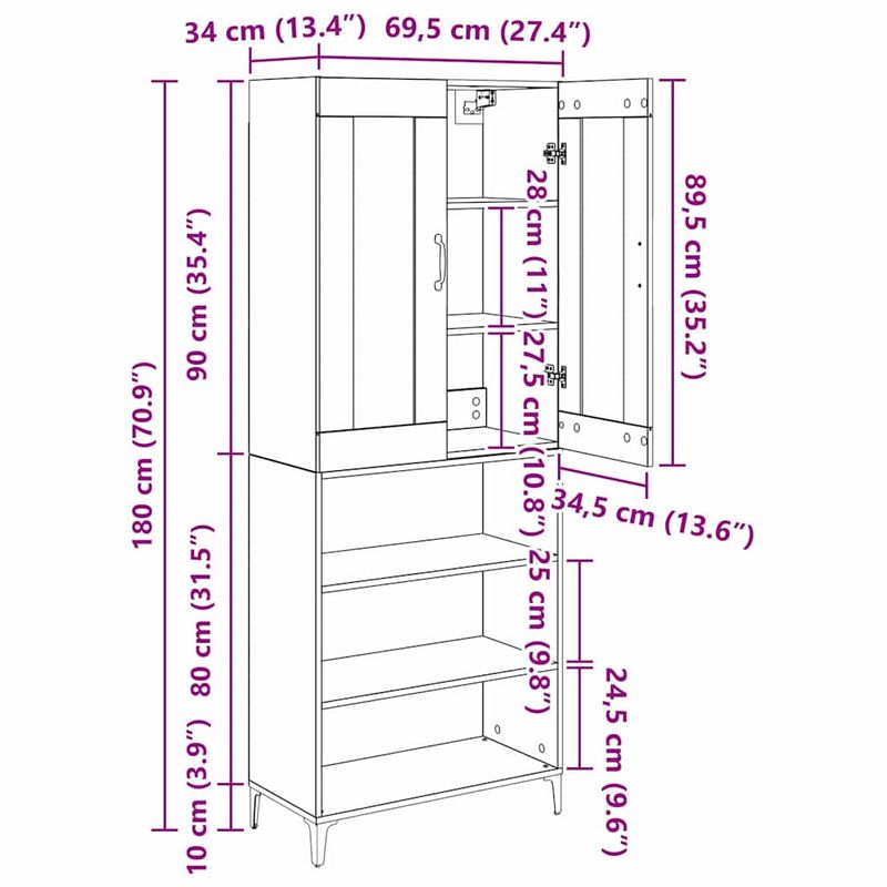 Casa si Gradina - Mobilier - Comode si corpuri - Corpuri bucatarie - Bufet Stejar Artizanal 69,5 x 34 x 180 cm Lemn compozit - Infinity.ro