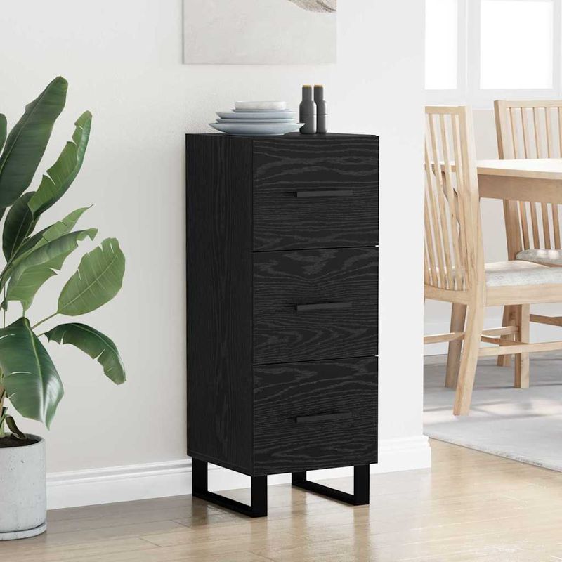 Casa si Gradina - Mobilier - Comode si corpuri - Comode - Bufet Stejar Negru 34,5 x 34 x 90 cm Lemn Ingineresc si Fier - Infinity.ro