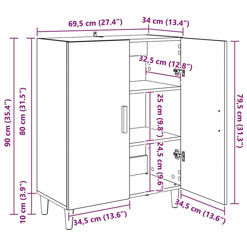 Casa si Gradina - Mobilier - Comode si corpuri - Comode - Bufet Stejar Artizanal 70 x 34 x 90 cm Lemn compozit - Infinity.ro