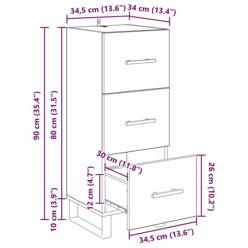 Casa si Gradina - Mobilier - Comode si corpuri - Comode - Bufet Stejar Negru 34,5 x 34 x 90 cm Lemn Ingineresc si Fier - Infinity.ro