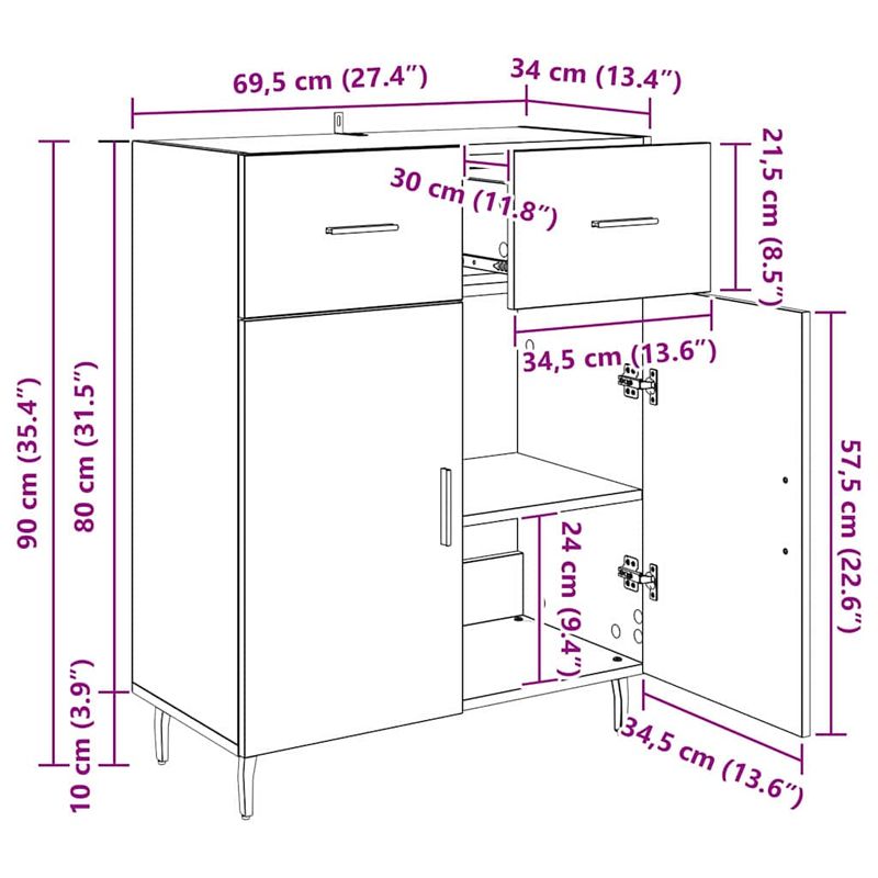 Casa si Gradina - Mobilier - Comode si corpuri - Comode - Bufet Stejar Artizanal 69,5 x 34 x 90 cm Lemn compozit - Infinity.ro