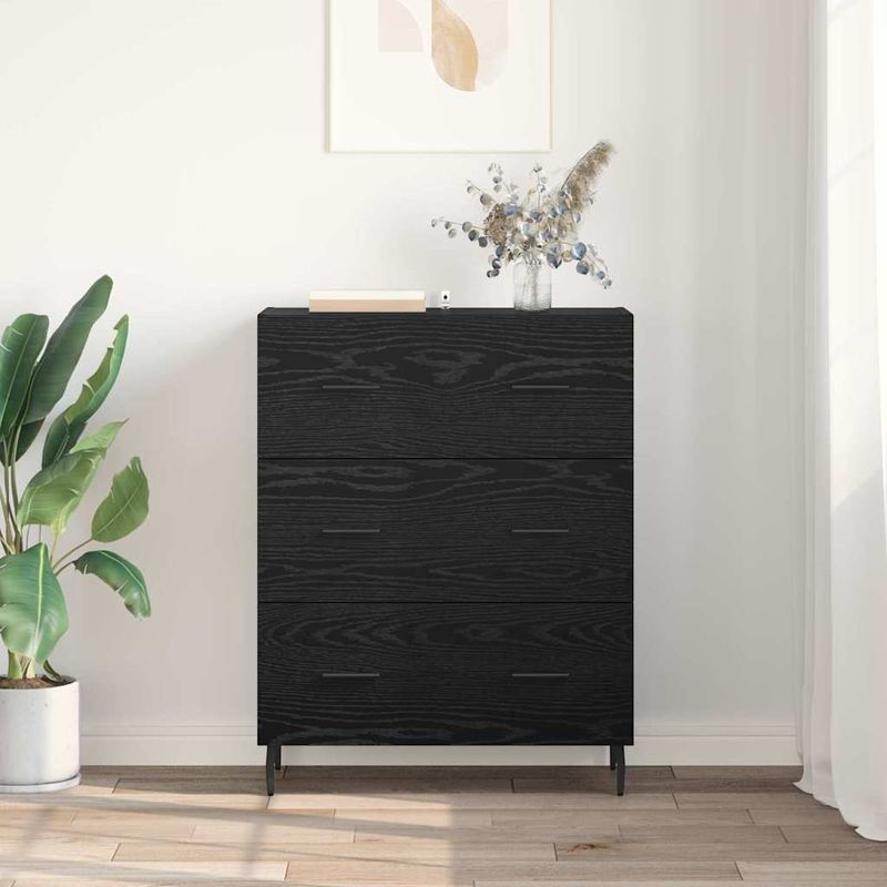 Casa si Gradina - Mobilier - Comode si corpuri - Comode - Bufet Stejar Negru 69,5 x 34 x 90 cm Lemn Ingineresc si Fier - Infinity.ro