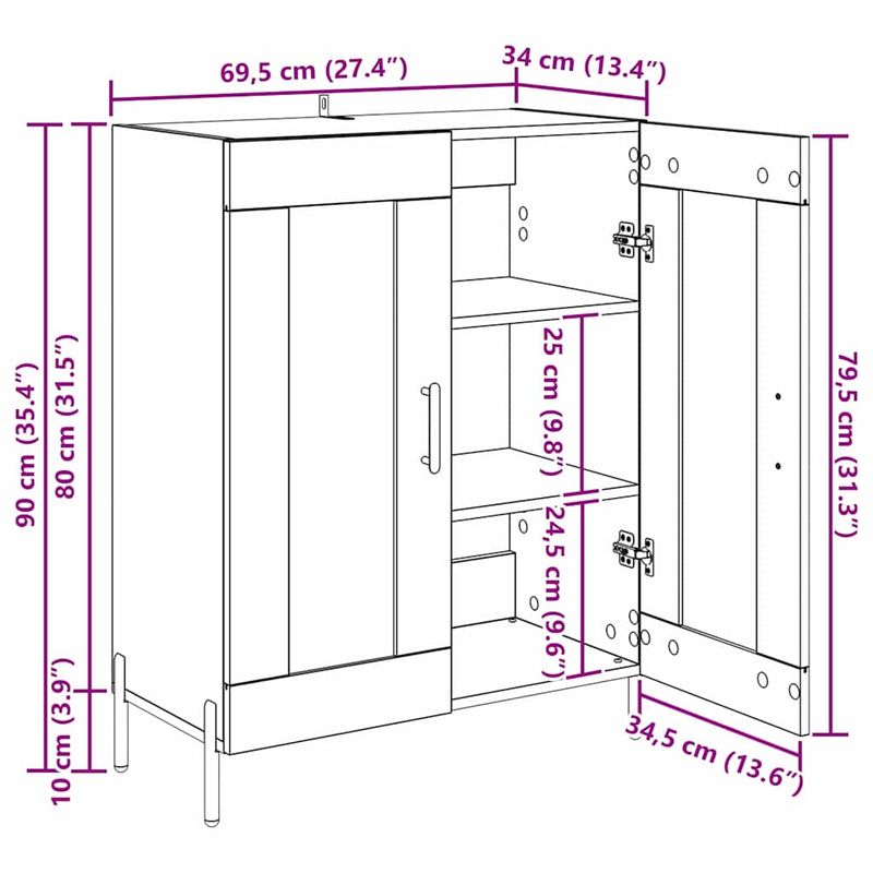 Casa si Gradina - Mobilier - Comode si corpuri - Comode - Bufet Stejar Artizanal 69,5 x 34 x 90 cm - Infinity.ro