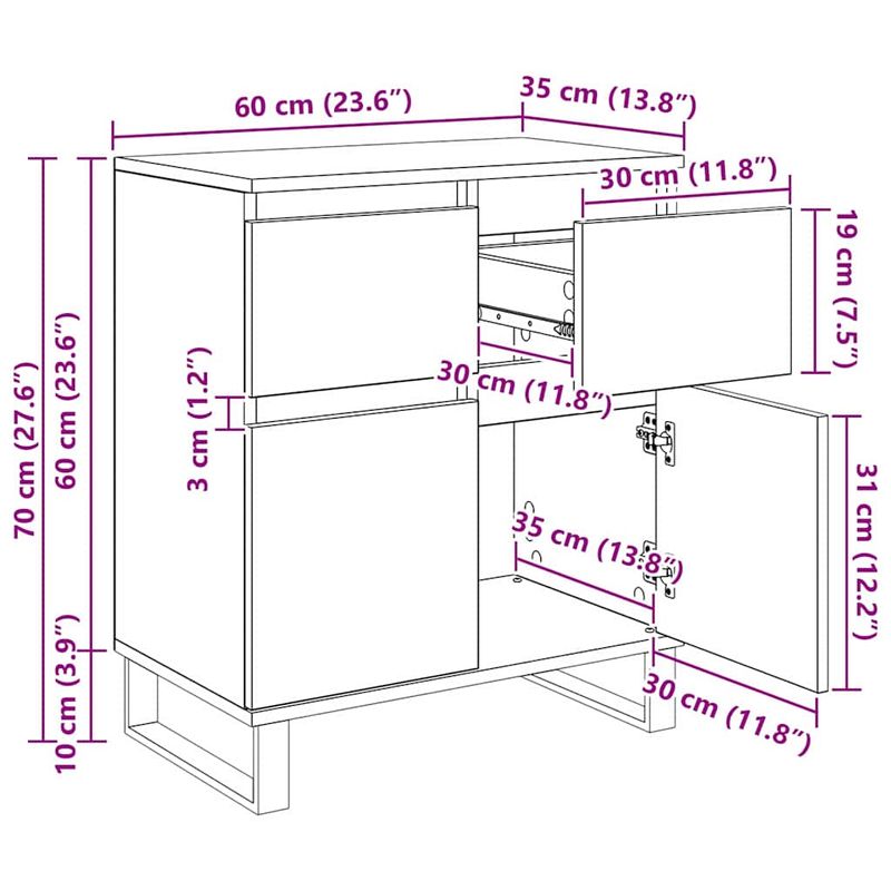 Casa si Gradina - Mobilier - Comode si corpuri - Comode - Bufet Stejar Negru 60 x 35 x 70 cm Lemn Ingineresc si Fier - Infinity.ro
