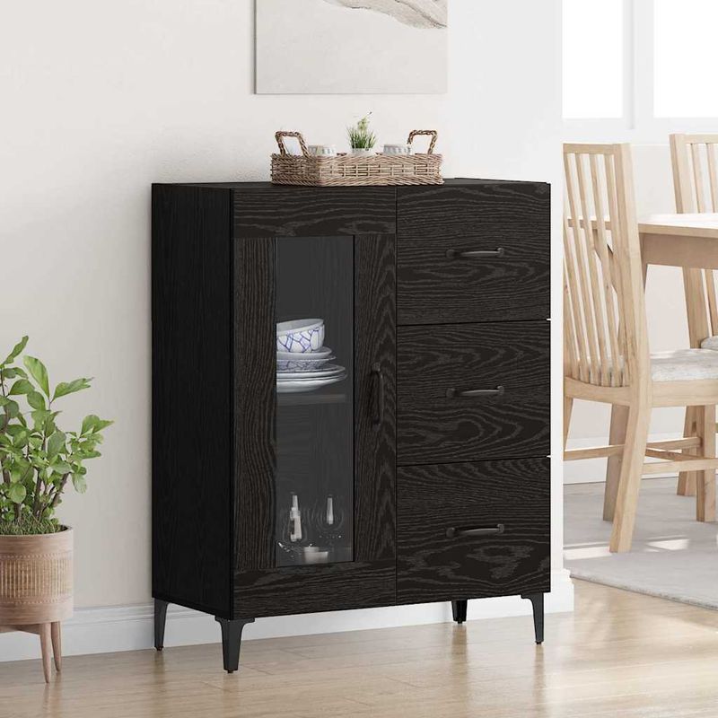 Casa si Gradina - Mobilier - Comode si corpuri - Comode - Bufet Stejar Negru 69,5 x 34 x 90 cm Lemn Ingineresc si Fier - Infinity.ro