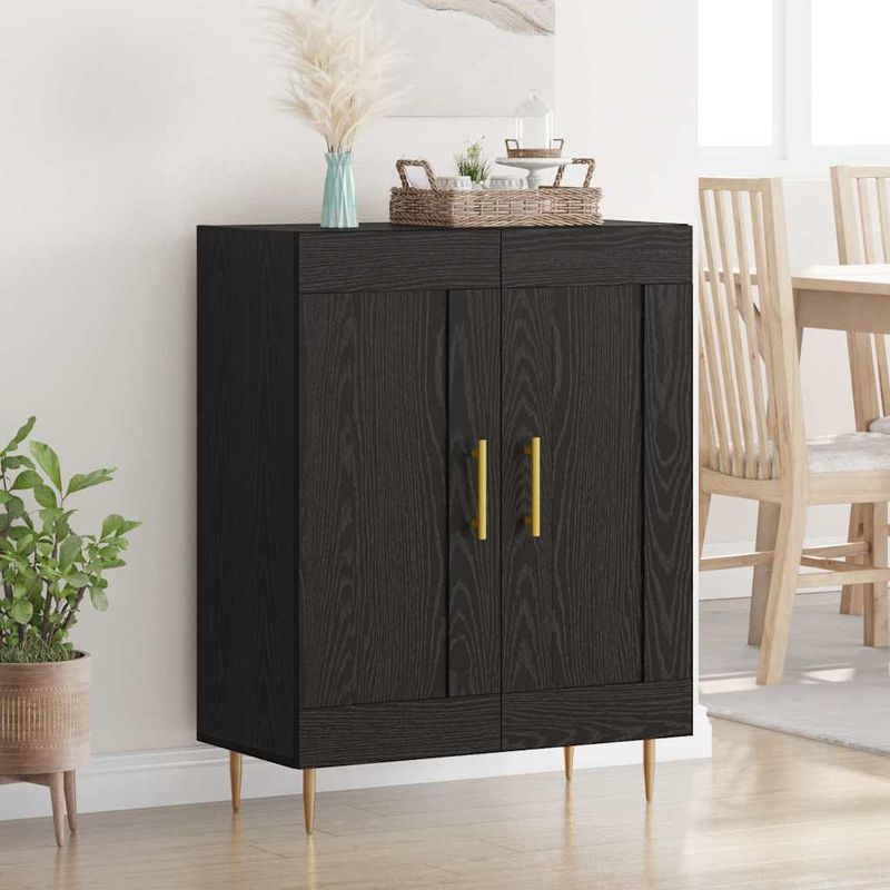 Casa si Gradina - Mobilier - Comode si corpuri - Comode - Bufet Stejar Negru 69,5 x 34 x 90 cm Lemn Ingineresc si Fier - Infinity.ro
